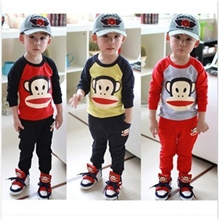 韩版春秋童装卡通猴插肩袖儿童男童女童休闲运动套装2件套