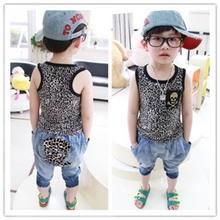 厂家直销imsweet豹纹骷髅造型儿童男女童百搭无袖T恤/背心