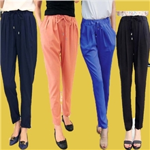厂家直销夏季欧美复古抽绳雪纺哈伦裤雪纺裤大码雪纺裤长裤