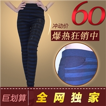 广州白马秋冬大码修身休闲打底女式长女裤批发拼接条纹烫钻厂家