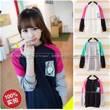 韩国时尚秋冬新款卫衣绒衫女式宽松套头圆领加厚加绒卫衣批发588