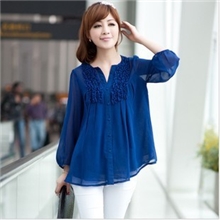 加大码女装胖MM加肥加大衬衫双层雪纺木耳边衬衣显瘦胖人服饰