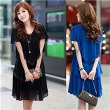 新款夏装大码加肥加大蛋糕裙烫钻圆领雪纺连衣裙胖人服饰显瘦衣