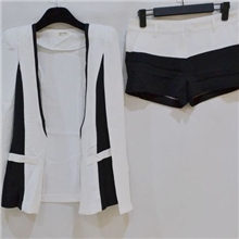 =欧美高端品质外贸女装原单尾货批发代理涤纶撞色上衣+短裤