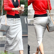 2012春夏装韩版时尚纯棉紧身弹力包臀后开叉纯色超长半身裙代理