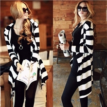 2013秋季新款欧美黑白条纹开衫薄款连长袖女装开衫连帽外套代理