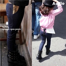 【VIP批发】呼噜哈啦童装童裤批发春款韩版女童亮片仿牛仔打底裤