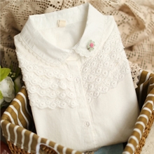 E3982-2013秋新款韩版女装甜美层层花边装饰娃娃领长袖衬衫