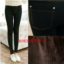 冬款韩版仿牛仔加绒加厚保暖裤后口袋不倒绒九分打底裤女裤