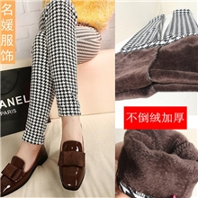 2013冬季时尚百搭千鸟格加绒加厚保暖裤不倒绒打底裤女裤批发