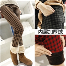 【伙拼】雅衫韩版新款外穿秋冬女加绒加厚棉裤格子打底裤