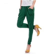 【雅衫】夏装韩版时尚女裤口袋彩色糖果色九分哈伦裤冰丝打底裤