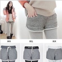 秋冬新款女装三分短裤式加绒加厚假两件打底裤连短裤裙九分裤