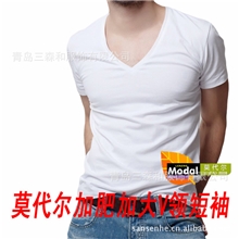 厂家批发淘宝爆款高利润男士莫代尔V领加肥加大短袖T恤特大打底衫