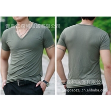 厂家批发男士莫代尔V领薄款修身高弹力舒适短袖t恤打底衫