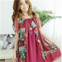 2013夏季新品孕妇装批发宽松短袖假2件套花色孕妇连衣裙