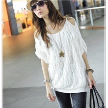 春夏新品波浪纹露肩短袖t恤11508原批发价49元现清仓处理19元