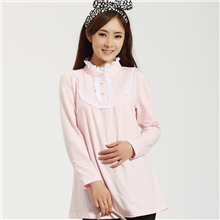 淘宝秘密孕妇装货源春秋百搭纯棉韩版针织蕾丝花边立领打底衫