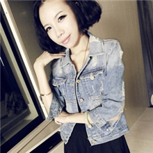 2013秋款七分袖牛仔短外套女韩版洗水磨破磨白时尚百搭牛仔衣外套