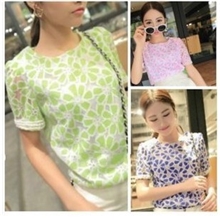 2013新款韩版网纱花朵垫肩娃娃衫春夏款袖口珍珠公主袖上衣女