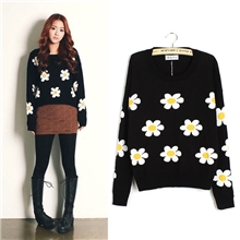 T02882013秋冬新款女装太阳花长袖圆领套头针织衫毛衣一件代发