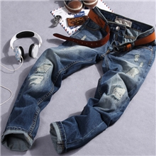 秋冬厚款韩国时尚休闲破洞乞丐猫须男士牛仔裤男韩版潮直筒男装