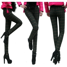 秋冬大码格子打底裤加绒加厚九分保暖裤女式休闲不倒绒长裤批发