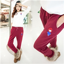 加厚加绒卡通刺绣小人长裤休闲裤运动小脚裤