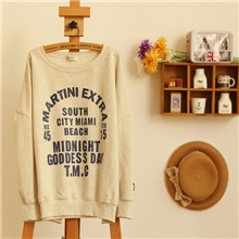 外贸女装新款日系AZUL字母印花圆领蝙蝠袖大码休闲打底长袖T恤