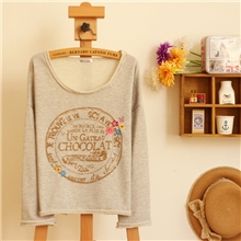 森女甜美日系NICECLAUP圆领蝙蝠袖刺绣印花长袖大码休闲T恤