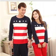 批发长袖大间隔混搭睡衣星星男女家居服情侣套装厂家直销A306