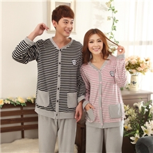 最新长袖纯棉家居服睡衣天鹅绒男女套装条纹猴头批发HFF3343