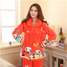 日韩长袖法兰绒卡通睡衣冬季可爱熊猫家居服女生套装批发DMY969