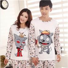 日韩长袖卡通针织棉睡衣灰红太狼男女家居服情侣套装批发YRL303