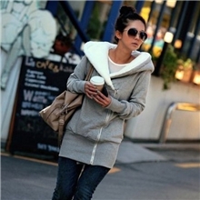 2013秋冬新款时尚加厚女式韩国中长款开衫羊羔绒连帽卫衣批发外贸