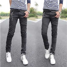 2013秋装新款潮男深灰色朋克拉链牛仔裤男士个性小脚裤男裤韩版