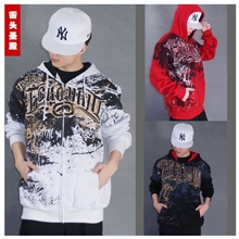 批发嘻哈hiphop街舞滑板卫衣外套潮男宽松连帽加肥加大休闲外套