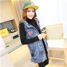 秋装新款女韩版工装收腰大码显瘦中长款牛仔马夹潮背心马甲外套