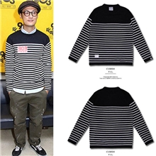 【林弯弯】余文乐潮牌男冬装广州男装批发黑白条纹毛衣针织衫