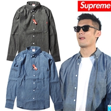 【supreme】余文乐牛仔色衬衫男士长袖衬衣休闲潮牌衬衫批发
