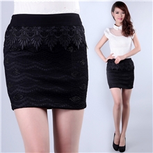 女士秋冬高腰半身裙厚打底包臀裙蕾丝钩花短裙正品针织半裙