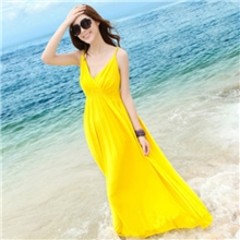 夏季新款波西米亚长裙V领海边度假沙滩裙子大码吊带连衣裙206
