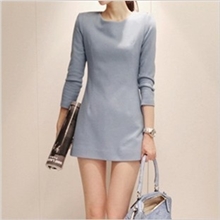 7889代购新款九分袖韩版羊毛弹力薄毛呢连衣裙女呢子裙