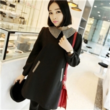 61282013秋冬韩国代购娃娃领千鸟格打底连衣裙女宽松显瘦上衣