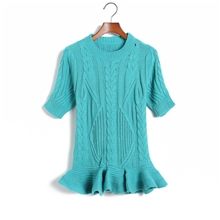 2013韩版秋装新款花纹荷叶收腰短袖娃娃上衣针织衫女毛衣758