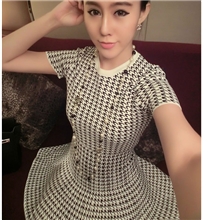 725实拍名媛千鸟格短袖荷叶边半身裙针织套装千鸟格半裙套装