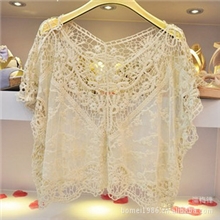 VIVI日系～蕾丝镂空钩花罩衫蝙蝠袖宽松款针织衫套头上衣女