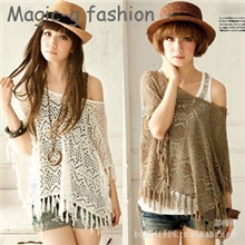 一字领蝙蝠衫镂空针织衫罩衫百搭小披肩夏流苏小斗篷毛衣0003