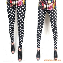 批发潮女印花黑白圆点波点图案打底裤956