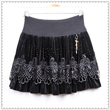 2013秋冬新款丝绒百褶短裙大码妈妈装蓬蓬裙丝绒半身裙19015